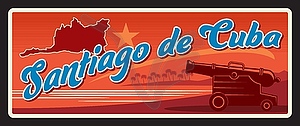 Santiago de Cuba province, old travel plate sign - vector image