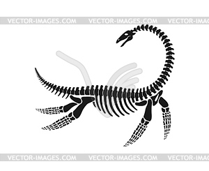 Ископаемый скелет динозавра, кости динозавра плезиозавра - изображение векторного клипарта