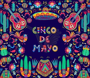 Мексиканский праздничный баннер Синко де Майо с сомбреро - векторное изображение клипарта