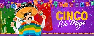 Cinco De Mayo holiday banner, Mexican character - vector clip art