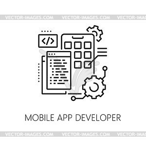 Mobile app developer IT specialist icon, software - vector clipart