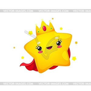 Cartoon cute cheerful kawaii star in golden crown - vector clipart