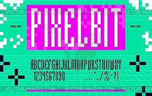 Pixel font, 8bit game geometric alphabet typeface - vector clip art