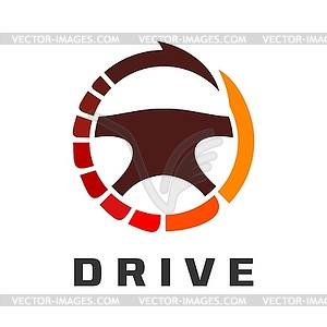 Drive emblem, car steering wheel with speedometer - vector image