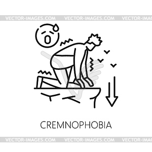 Cremnophobia phobia, psychology problem icon - vector image