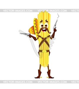 Cartoon italian pasta cowboy with guns and hat - vector clip art