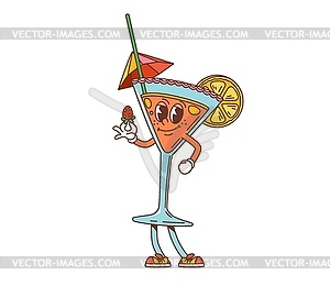 Retro cartoon groovy party cocktail character - color vector clipart