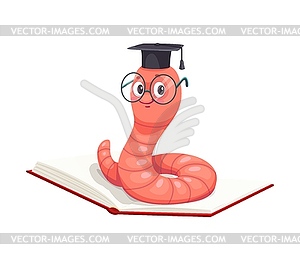 Cartoon bookworm character in student academic cap - vector image