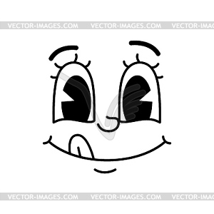 Cartoon funny comic groovy face with licking lips - vector clip art