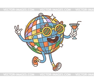 Ретро мультяшный персонаж заводной вечеринки с диско-шаром - изображение в формате EPS