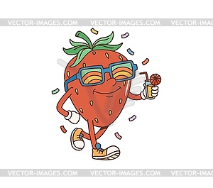 Cartoon retro strawberry groovy character, hippie - vector clip art