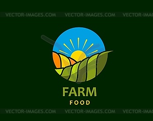 Agriculture rural farm field icon with landscape - color vector clipart