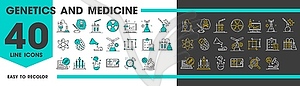 Genetics and science icons, physics and medicine - vector image