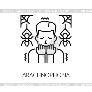 Human arachnophobia phobia, mental health icon - vector clipart