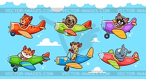 Cartoon baby animal characters on planes set - vector clipart