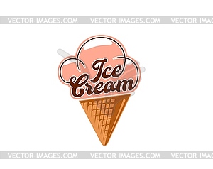 Chocolate ice cream cone icon, gelato dessert - vector clip art