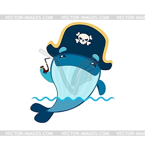 Cartoon kawaii whale pirate captain character - vector image