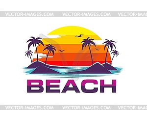 Tropical summer beach icon with palm trees in sea - vector clipart