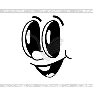 Cartoon funny comic groovy face, exited smile - vector clipart