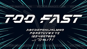 Speed sport font, fast dynamic tech type, typeface - vector image