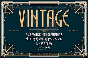 Art deco font, retro typeface and art nouveau type - vector image
