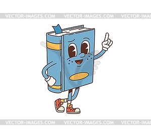 Cartoon retro book groovy character, hippie art - vector image