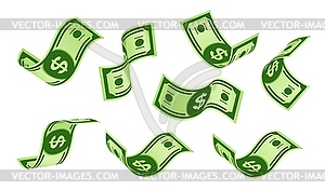 Falling cash bills flying cartoon dollar banknotes - vector image