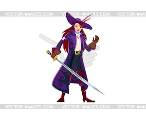 Cartoon woman pirate character with gleaming saber - vector clip art