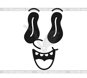 Cartoon groovy face, funny eye retro comic emoji - vector image