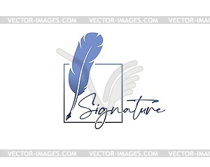 Feather pen, quill icon, writer signature symbol - vector image