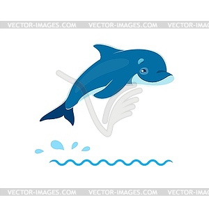 Cartoon dolphin character joyfully leaping in sea - vector clipart