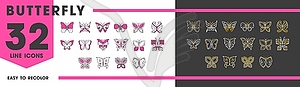 Butterfly insect line icons for tattoo ornament - vector clipart