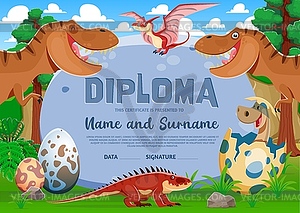 Kids diploma with funny t-rex and baby dinosaur - vector image