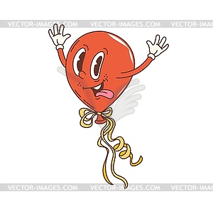 Ретро-мультяшный заводной персонаж с праздничным красным воздушным шаром - векторный клипарт Royalty-Free