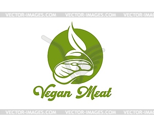 Vegan meat icon of vegetable steak and plant leaf - vector image