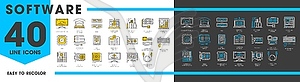 Software and hardware line icons of computer PC - stock vector clipart