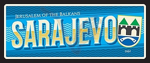 Sarajevo city retro travel city plate - vector clip art