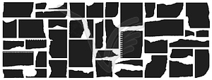 Порвите полоску, оторвите черный рваный клочок бумаги - стоковое векторное изображение