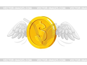 3D золотая денежная монета в полете на крыльях, долларовая монета - клипарт в векторном виде