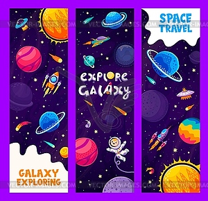 Galaxy space exploration banners with astronauts - vector image