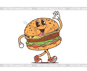 Cartoon retro cheeseburger groovy funky character - vector clip art