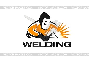 Weld icon, welder work with tool and sparks - vector clip art