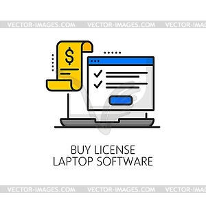 Buy license laptop software line color icon, sign - vector clip art