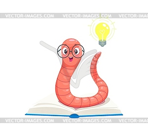 Мультяшный милый персонаж-книжный червь, идея лампочки - изображение векторного клипарта