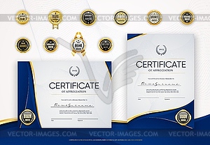 Certificate diploma award template with gold seals - vector clip art