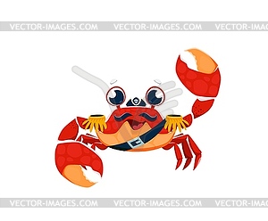 Cartoon funny crab animal pirate rover character - vector clipart