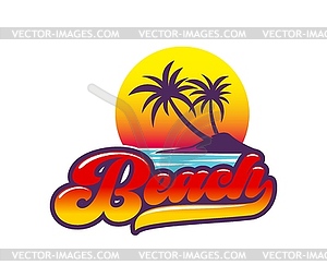 Summer tropical beach icon, palm trees and island - vector clip art