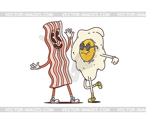 Cartoon retro bacon and egg groovy characters - vector clipart