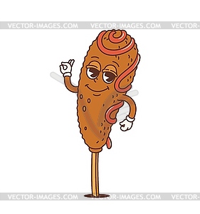 Cartoon retro corndog groovy character, fast food - vector clipart