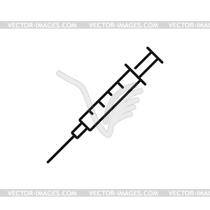 Pharmacy syringe with needle thin line icon - vector clip art